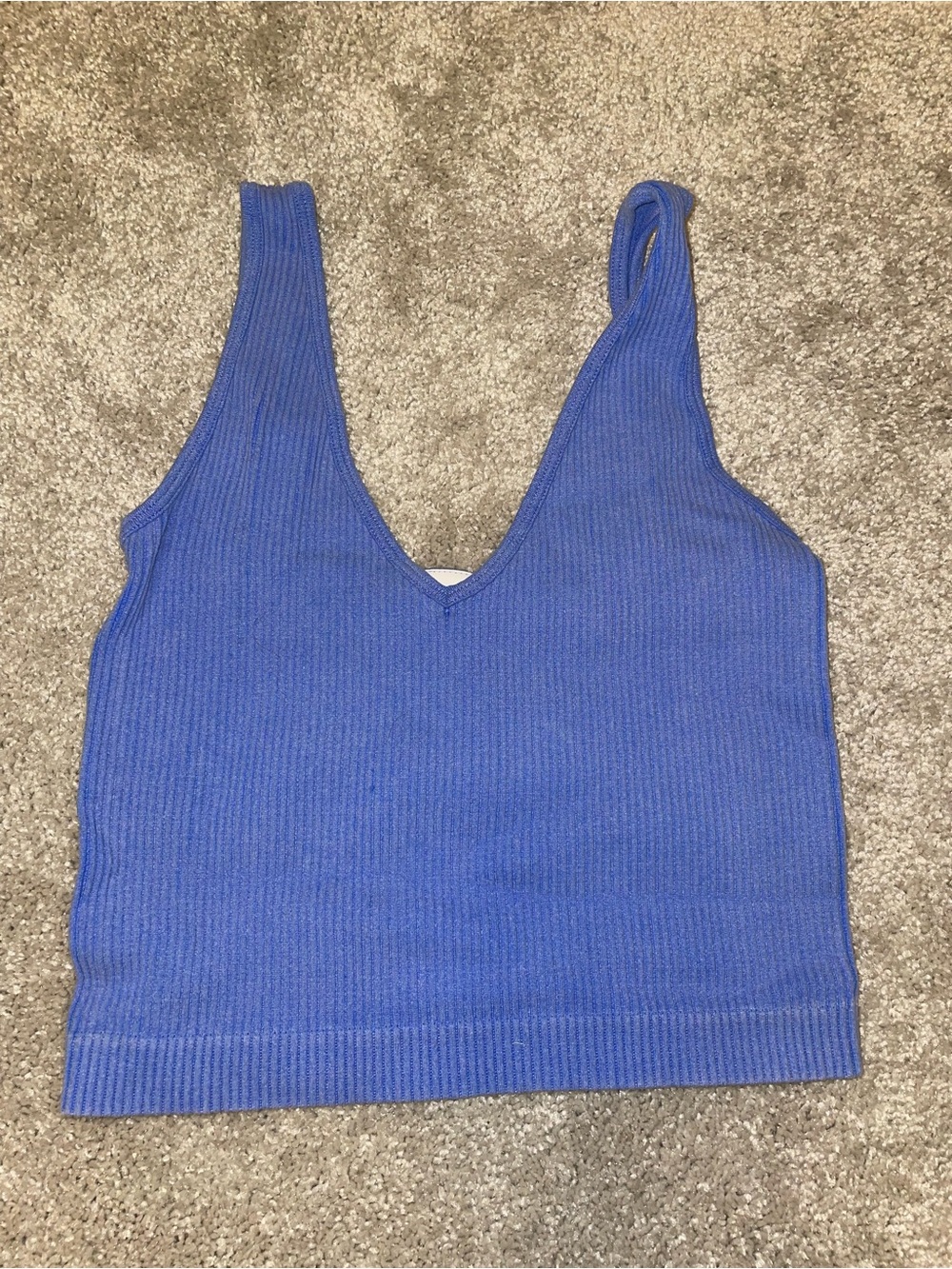 Lemon Blue Ribbed V-Neck Crop Tank